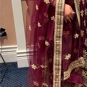 Elegant Maroon Embroidered Saree